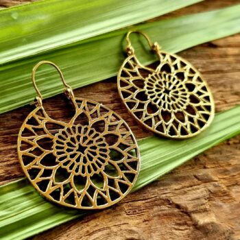 Indian brass earrings, boho earrings, sun earrings