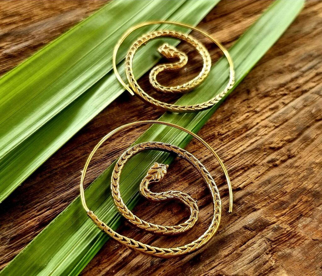 Indian brass earrings, boho earrings, snake earrings