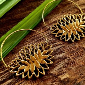 Indian brass earrings, boho earrings, lotus earrings