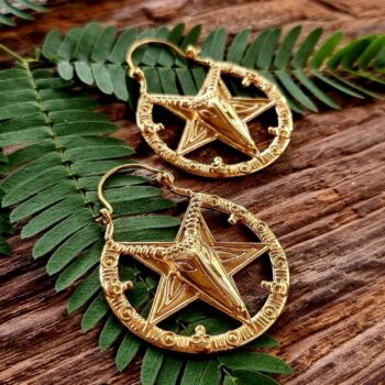 Indian brass earrings, boho earrings, Pentagram earrings