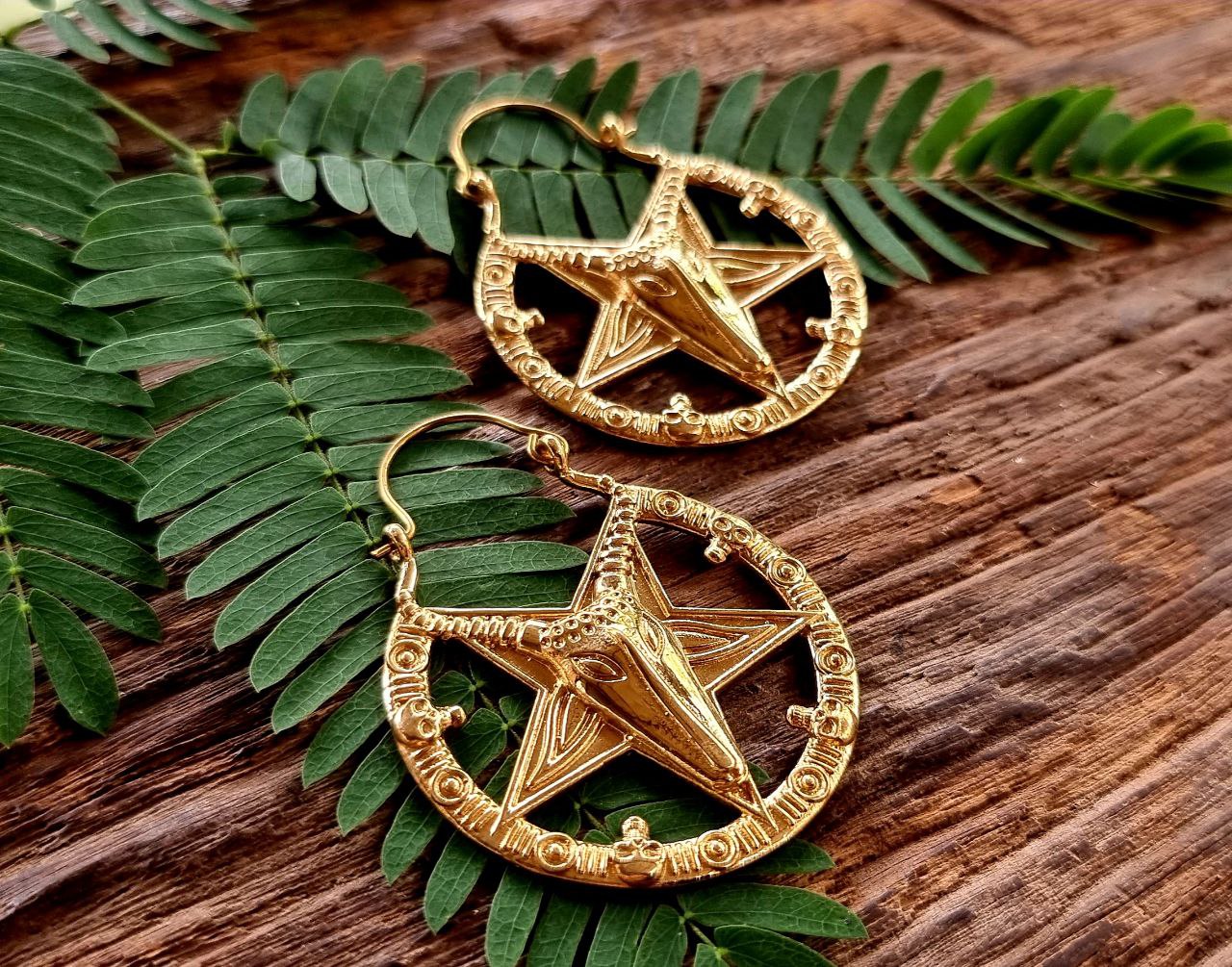 Indian brass earrings, boho earrings, Pentagram earrings