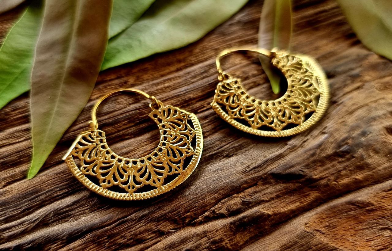 Indian brass earrings, boho earrings