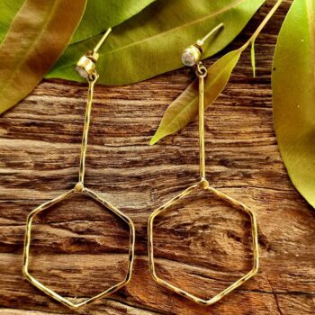 Indian brass earrings, boho earrings, moonstone earrings