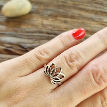 handmade boho-style lotus ring from India