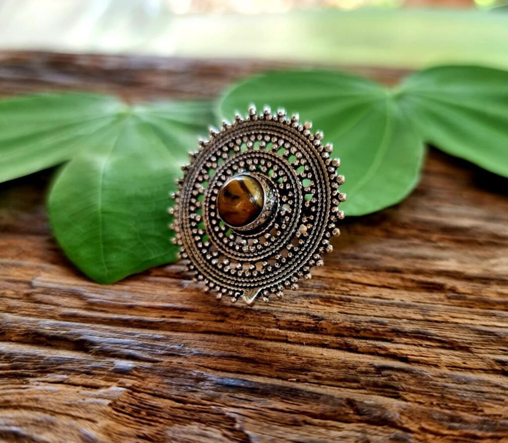 handmade boho-style tiger's eye ring from India