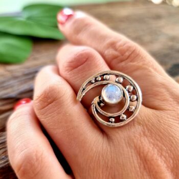 handmade boho-style moonstones ring from India