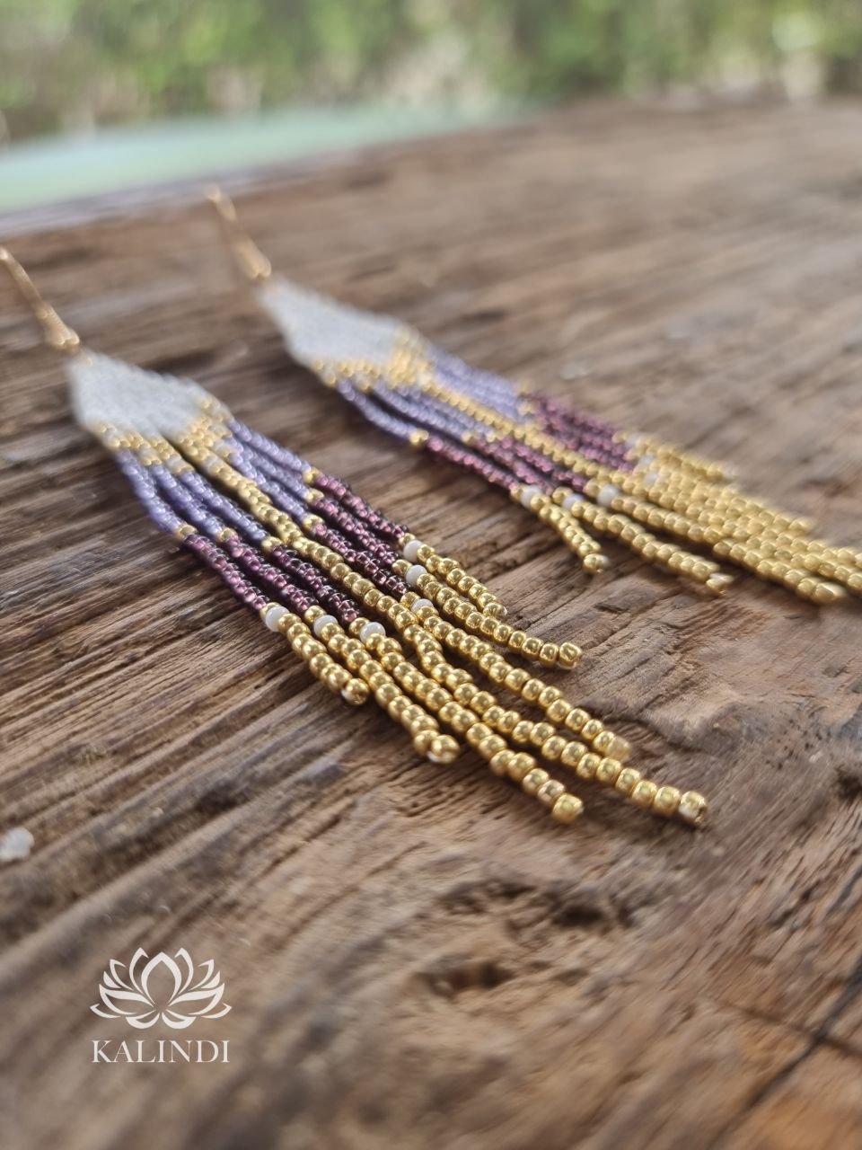 Kalindi Purple beaded earrings with fringe