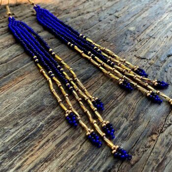 Long Blue Handmade Beaded Earrings