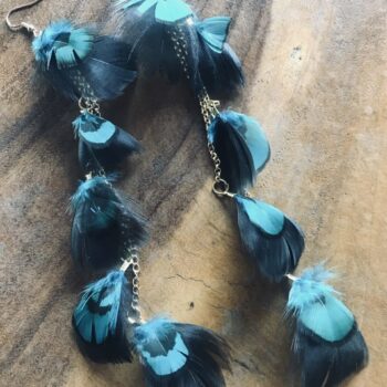 black and turquoise feathers earrings