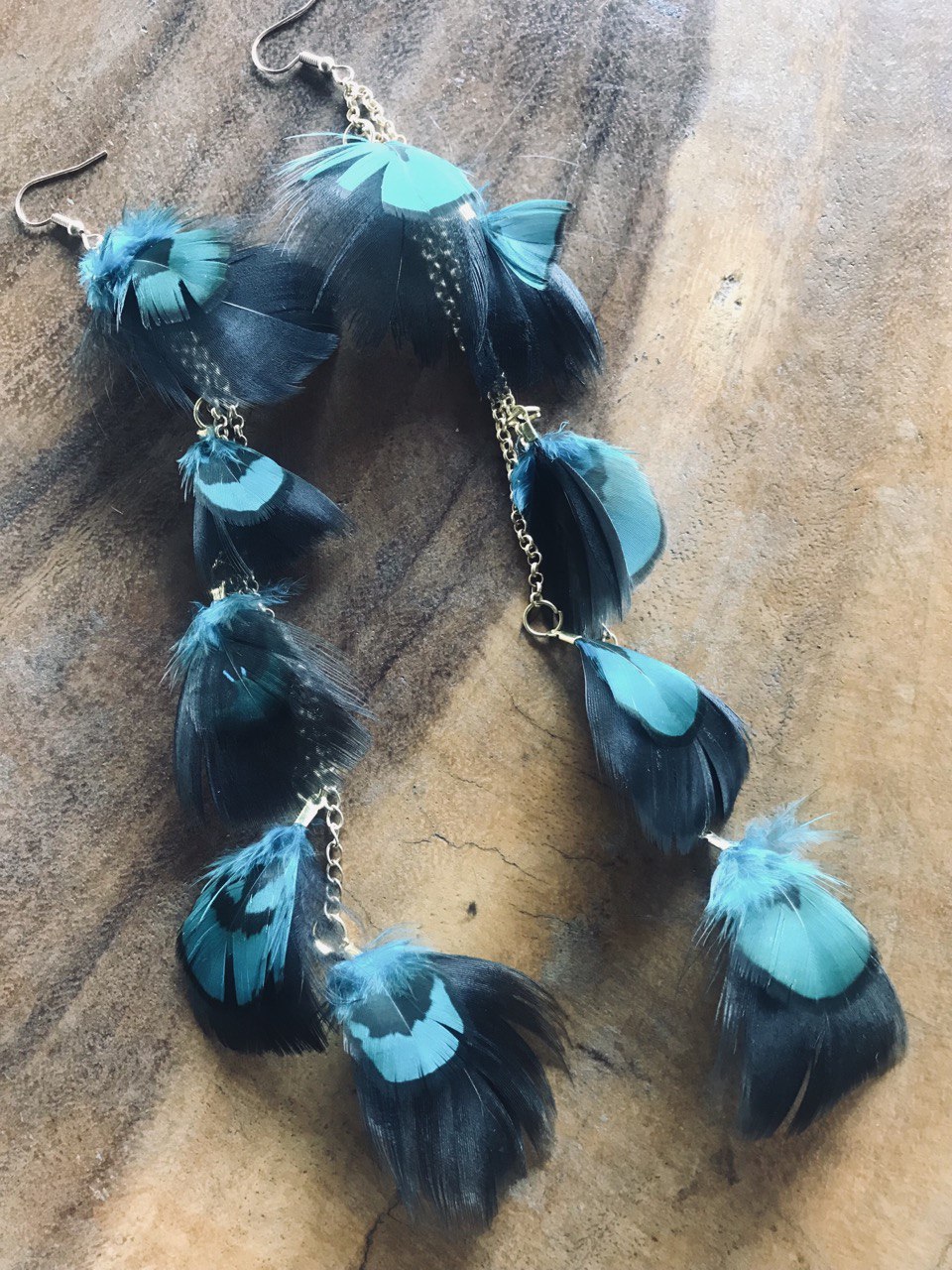 black and turquoise feathers earrings