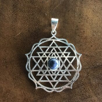 Sri Yantra with Lapis Lazuli Pendant - Silver-Colored Alloy