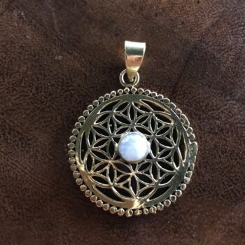 Flower of Life with Moonstone Pendant - Brass