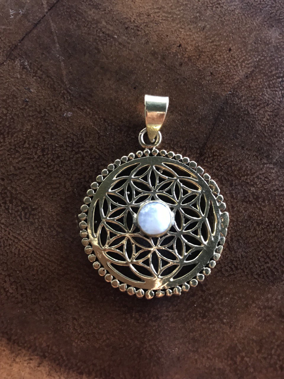 Flower of Life with Moonstone Pendant - Brass