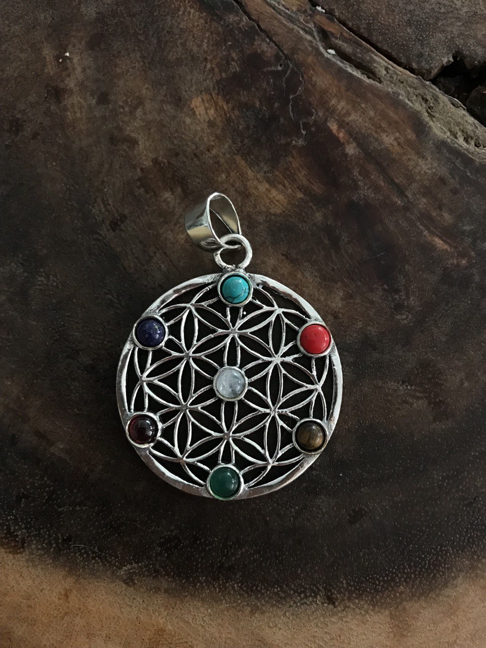 Flower of Life with 7 Chakra Stones Pendant