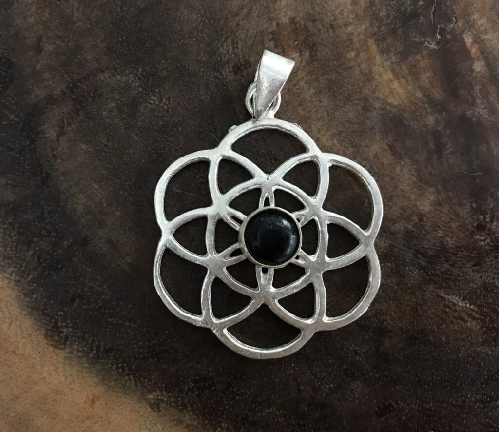 Flower of Life with Black Agate Pendant