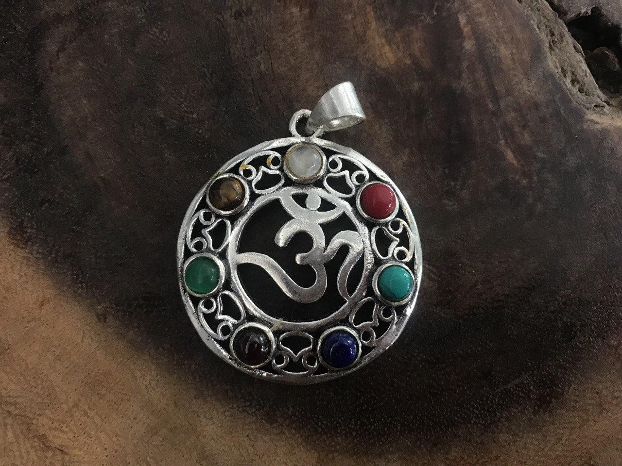 Om with 7 Chakra Stones Pendant