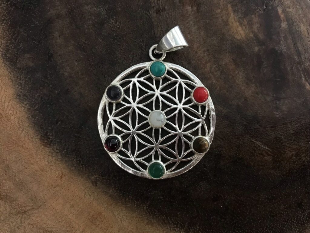 Flower of Life with 7 Chakra Stones Pendant