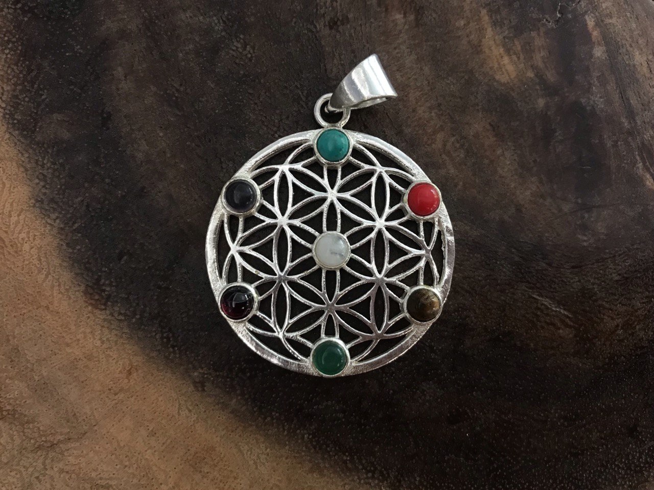 Flower of Life with 7 Chakra Stones Pendant