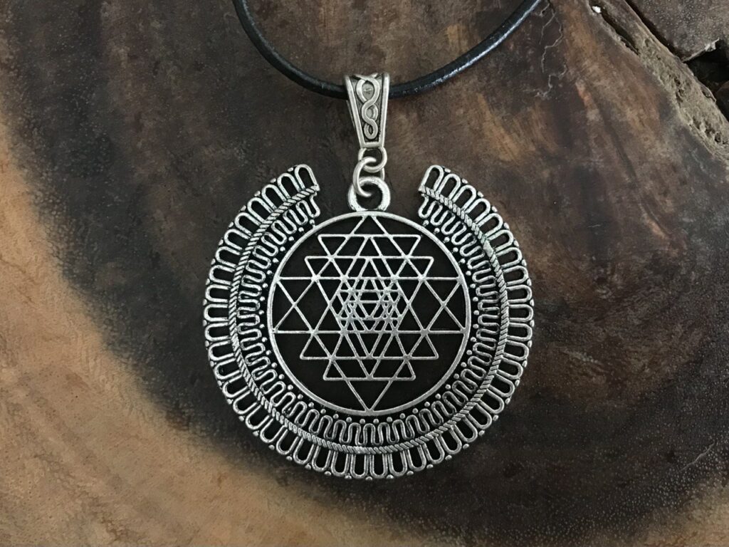 Sri Yantra Pendant on Black Cord