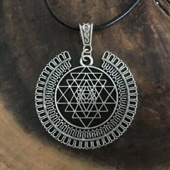 Sri Yantra Pendant on Black Cord