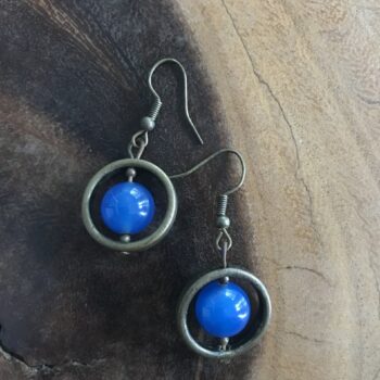 Handcrafted Blue Dyed Agate Earrings: Celestial Elegance