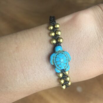 Handmade Macramé Bracelet with Brass Beads and Turquoise Turtle Bead