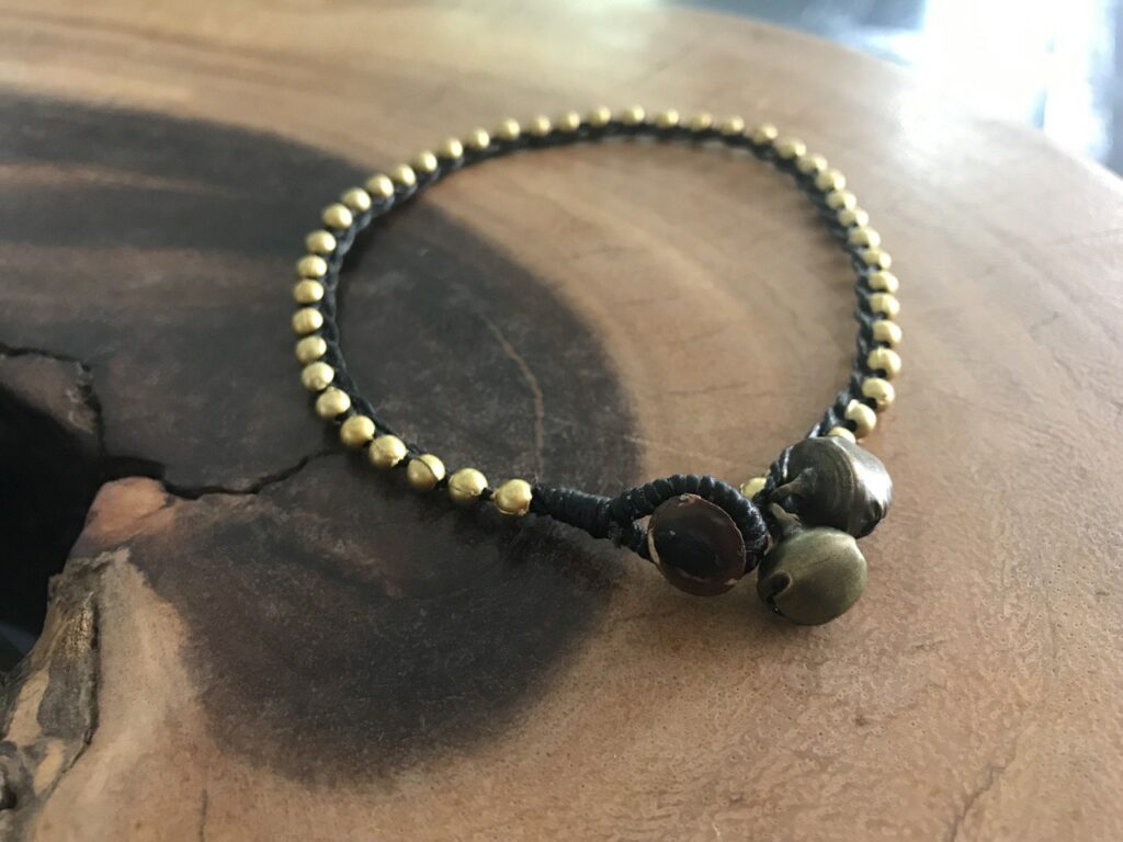 Handmade Macramé Anklet with Brass Beads and Bells