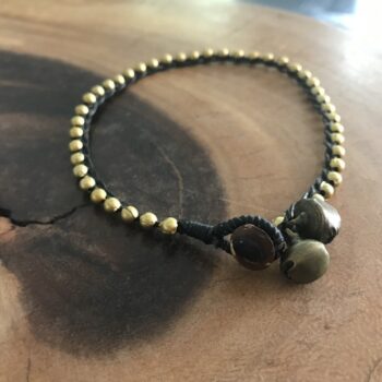 Handmade Macramé Anklet with Brass Beads and Bells