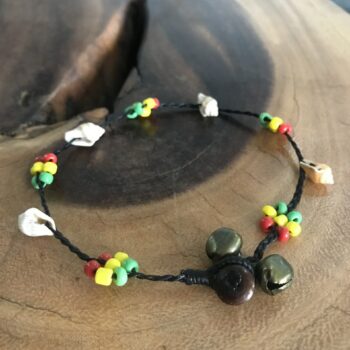 Handmade Macramé Anklet with Colorful Beads, Shells, and Bells