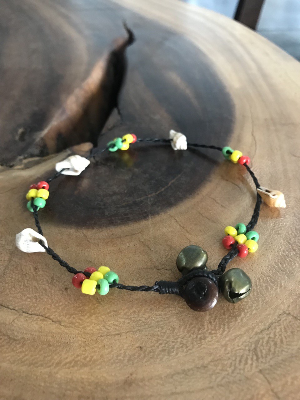 Handmade Macramé Anklet with Colorful Beads, Shells, and Bells