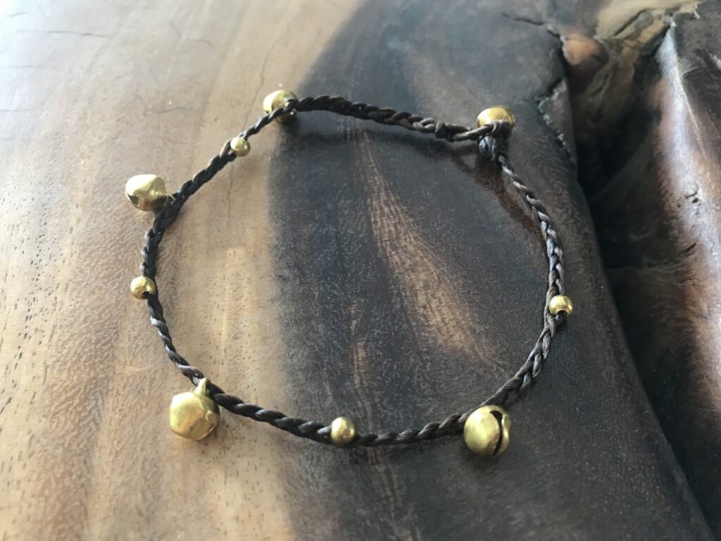 Handmade Macramé Anklet with Gold-Toned Beads and Bells