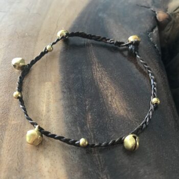 Handmade Macramé Anklet with Gold-Toned Beads and Bells