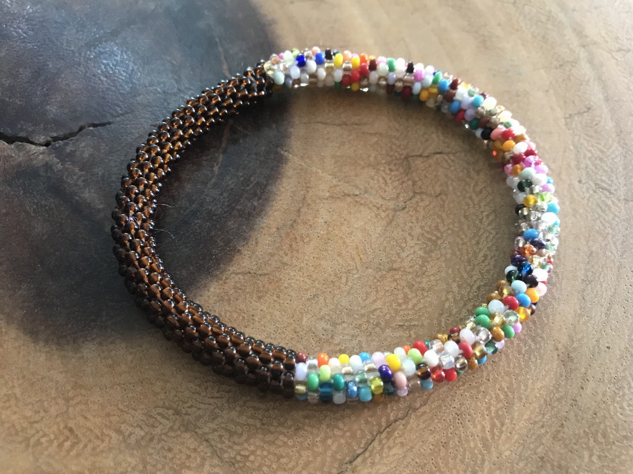 Crochet bracelet made of multicolor beads