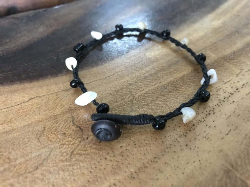 Handmade Macrame Bracelet with Black Beads and Light Mother-of-Pearl