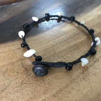 Handmade Macrame Bracelet with Black Beads and Light Mother-of-Pearl