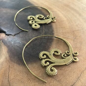 Ethnic Style Brass Spiral Earrings with Scrollwork - 4.5 cm