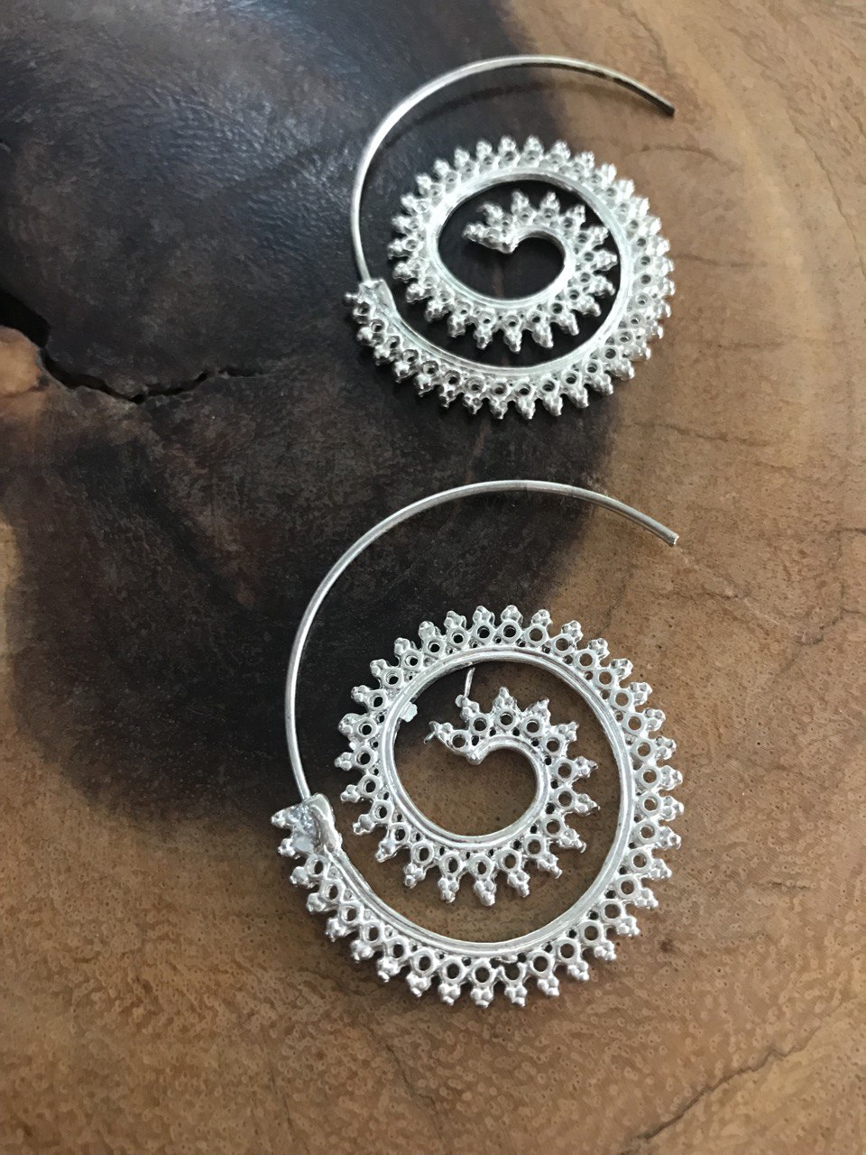 Ethnic Style Spiral Earrings - Silver-Tone Alloy, 4 cm