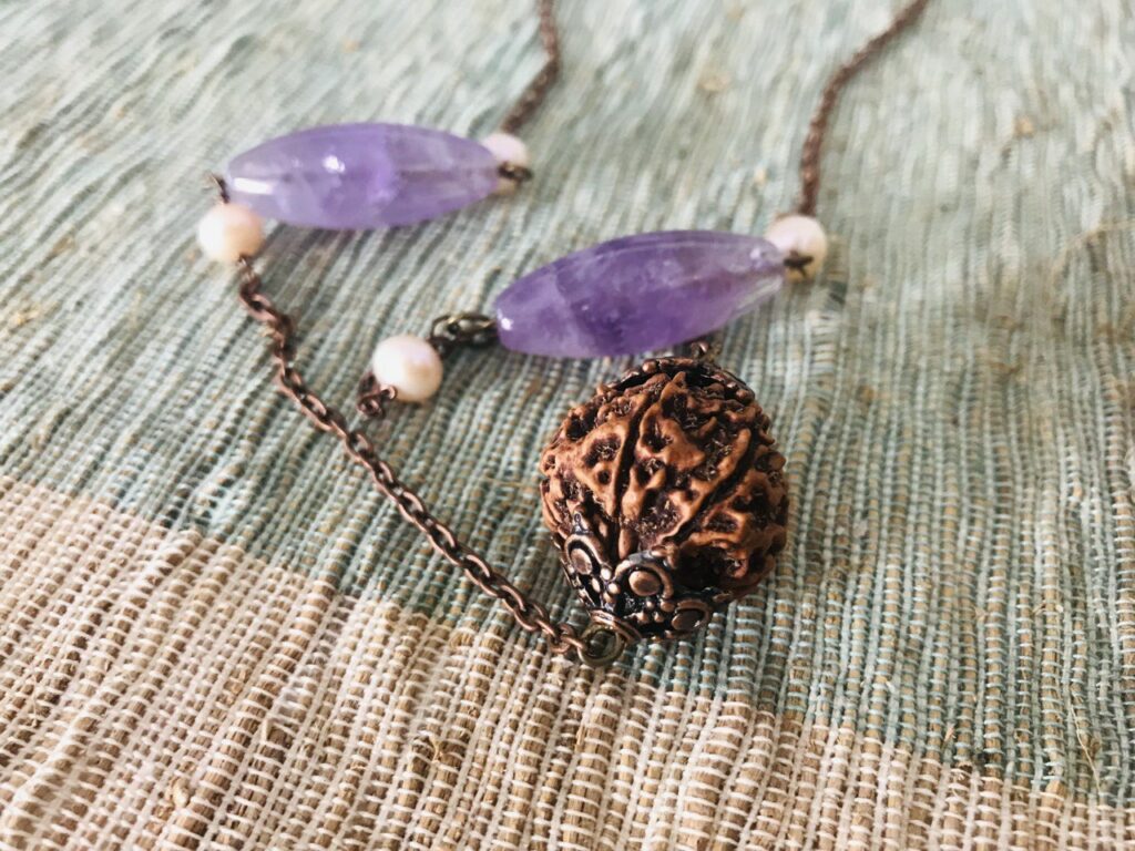 6 Mukhi Rudraksha Pendant with Amethysts and Pearls