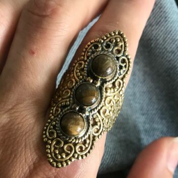 Three Tiger's Eye Stones Ring (Size 9)