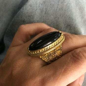 Large Black Agate Ring (Size 8)