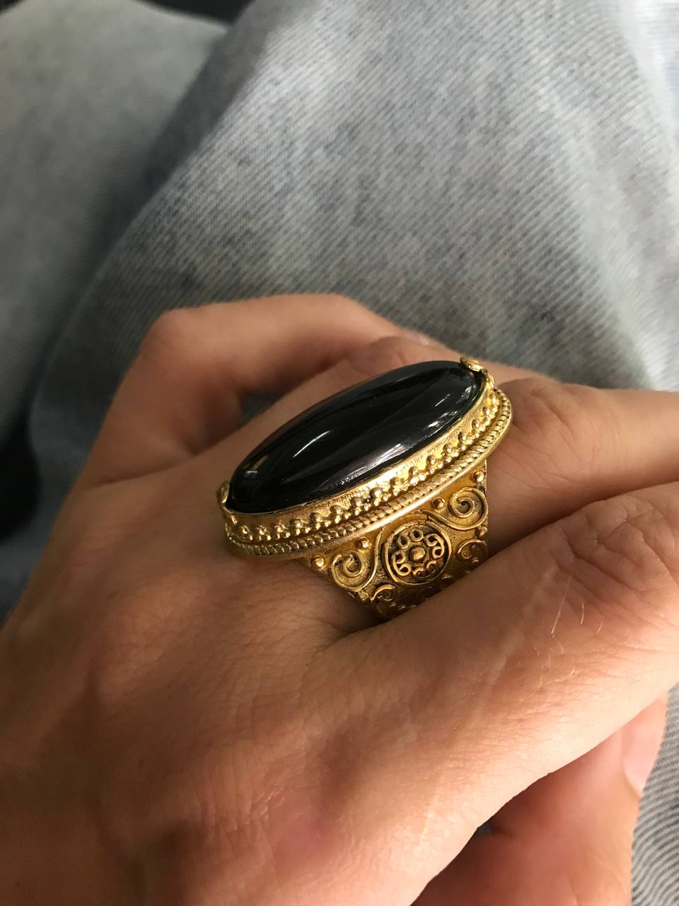 Large Black Agate Ring (Size 8)