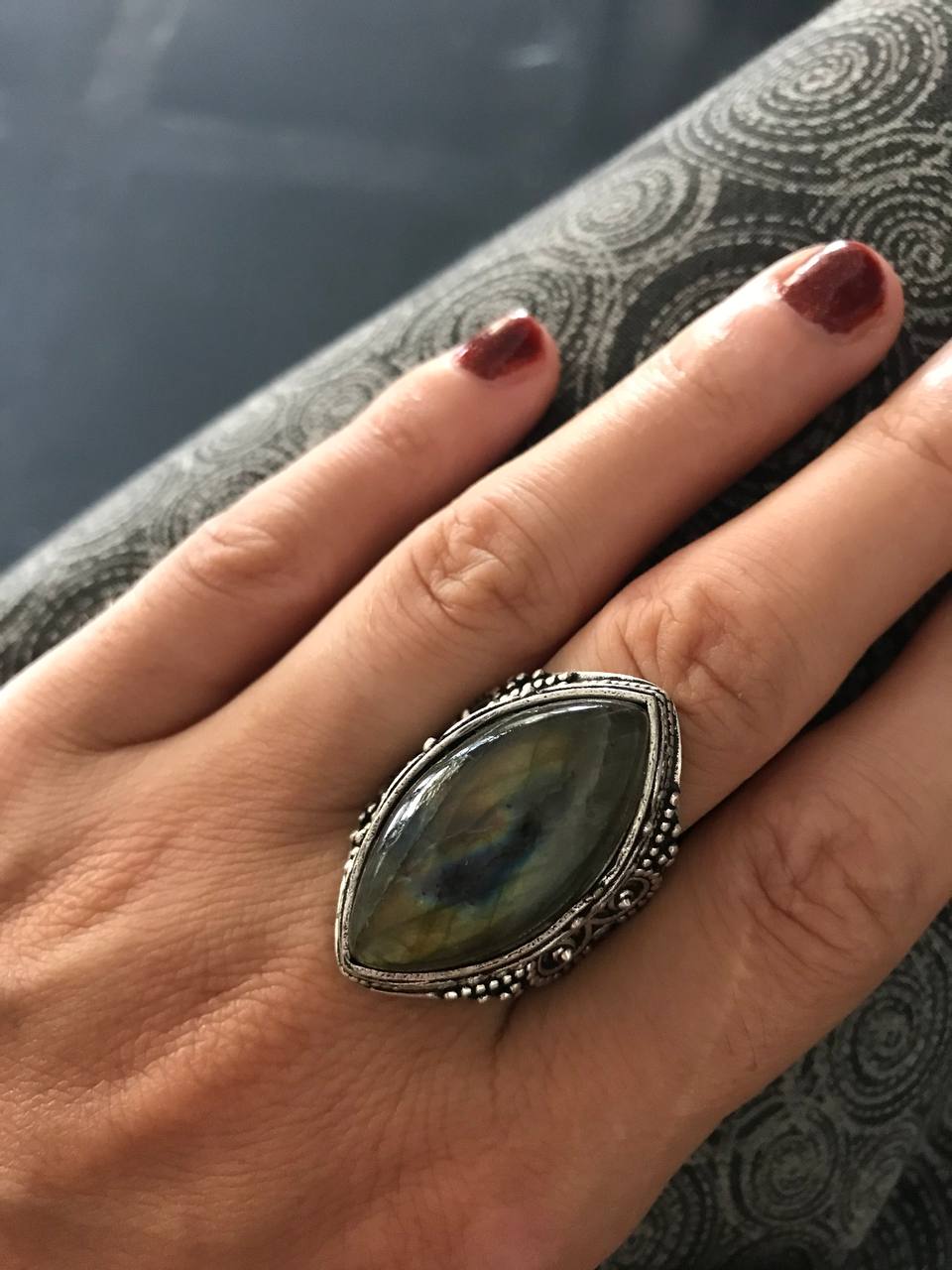 Silver-Tone Labradorite Ring (Size 9.5)