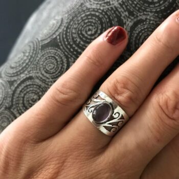 Silver-Tone Amethyst Imitation Ring (Size 6.5)