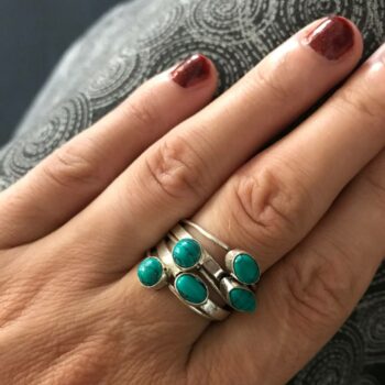 Silver-Tone Rings with Imitation Turquoise Set (Size 8)