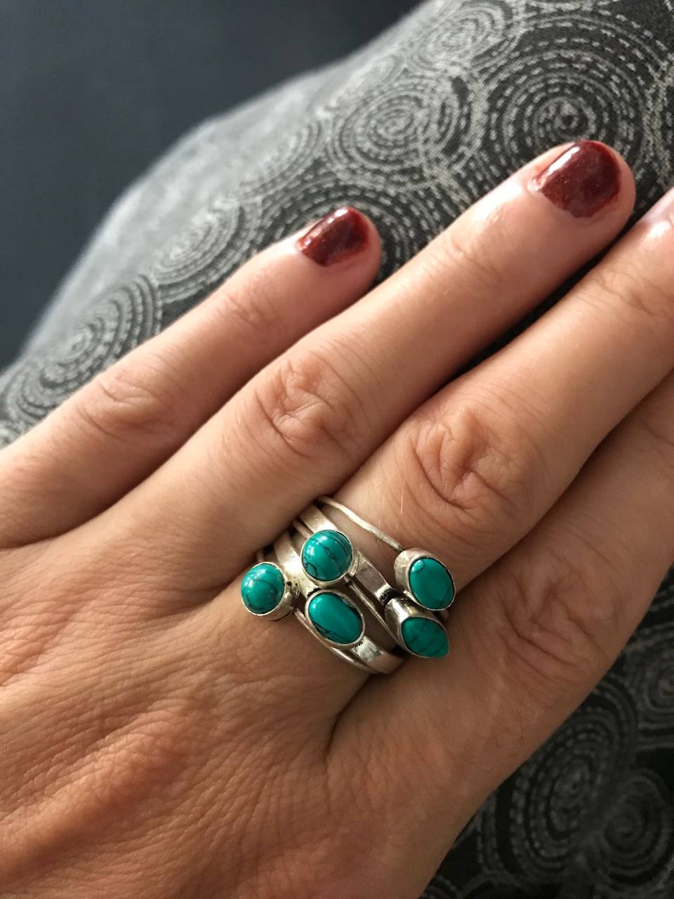 Silver-Tone Rings with Imitation Turquoise Set (Size 8)