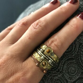 Mixed Metal Rings with Tiger's Eye Set (Size 10)