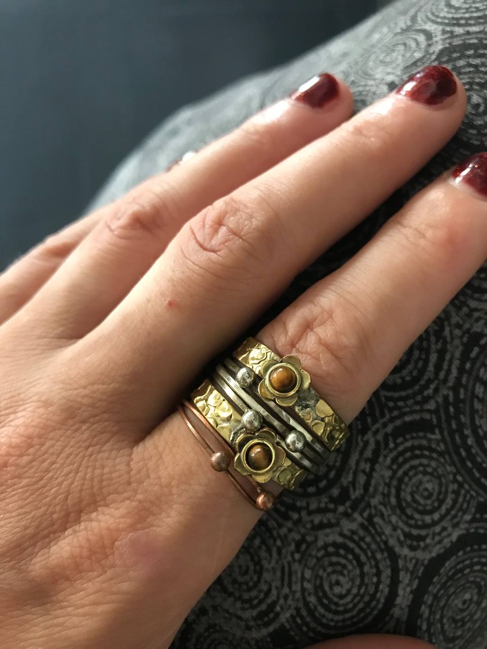 Mixed Metal Rings with Tiger's Eye Set (Size 10)