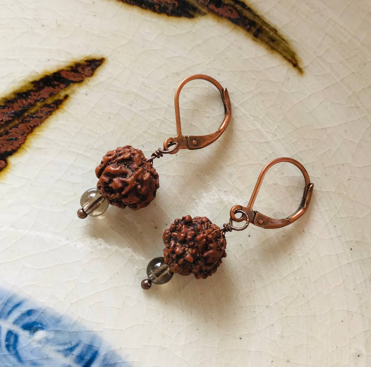 Smoky Quartz Rudraksha Earrings