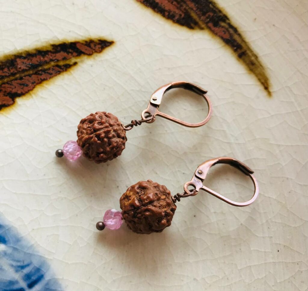 Rose Quartz Imitation Rudraksha Earrings