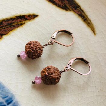 Rose Quartz Imitation Rudraksha Earrings